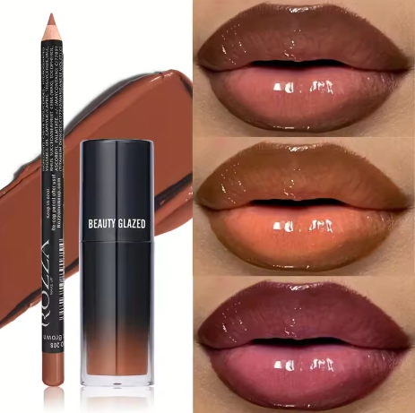 2pcs/Set Smooth Lip Liner+Lip Oil Set Lip Combo Waterproof Lip Liner Makeup, Long-Lasting Moisturizing Lip Makeup Lip Plump