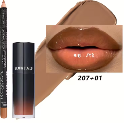 2pcs/Set Smooth Lip Liner+Lip Oil Set Lip Combo Waterproof Lip Liner Makeup, Long-Lasting Moisturizing Lip Makeup Lip Plump