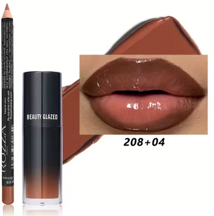 2pcs/Set Smooth Lip Liner+Lip Oil Set Lip Combo Waterproof Lip Liner Makeup, Long-Lasting Moisturizing Lip Makeup Lip Plump