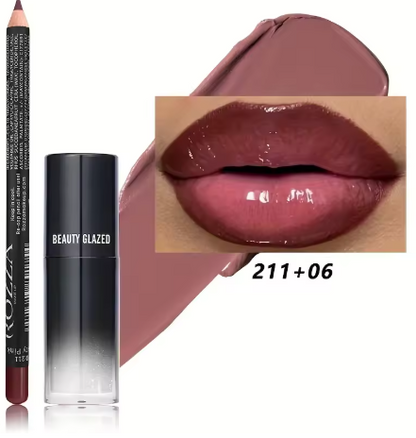 2pcs/Set Smooth Lip Liner+Lip Oil Set Lip Combo Waterproof Lip Liner Makeup, Long-Lasting Moisturizing Lip Makeup Lip Plump